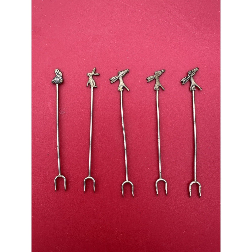 5 Mexican Sterling Silver Figural hors d'oeuvres‎ cocktail martini picks forks